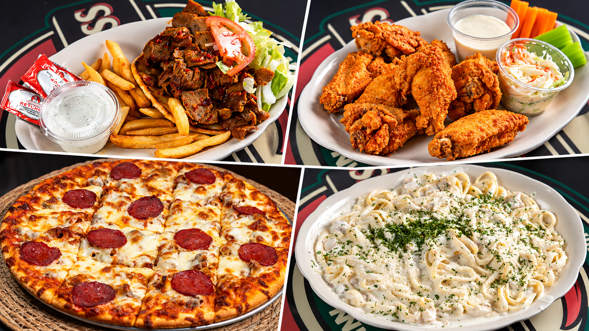 Pizza, gyros, wings, pasta, and more